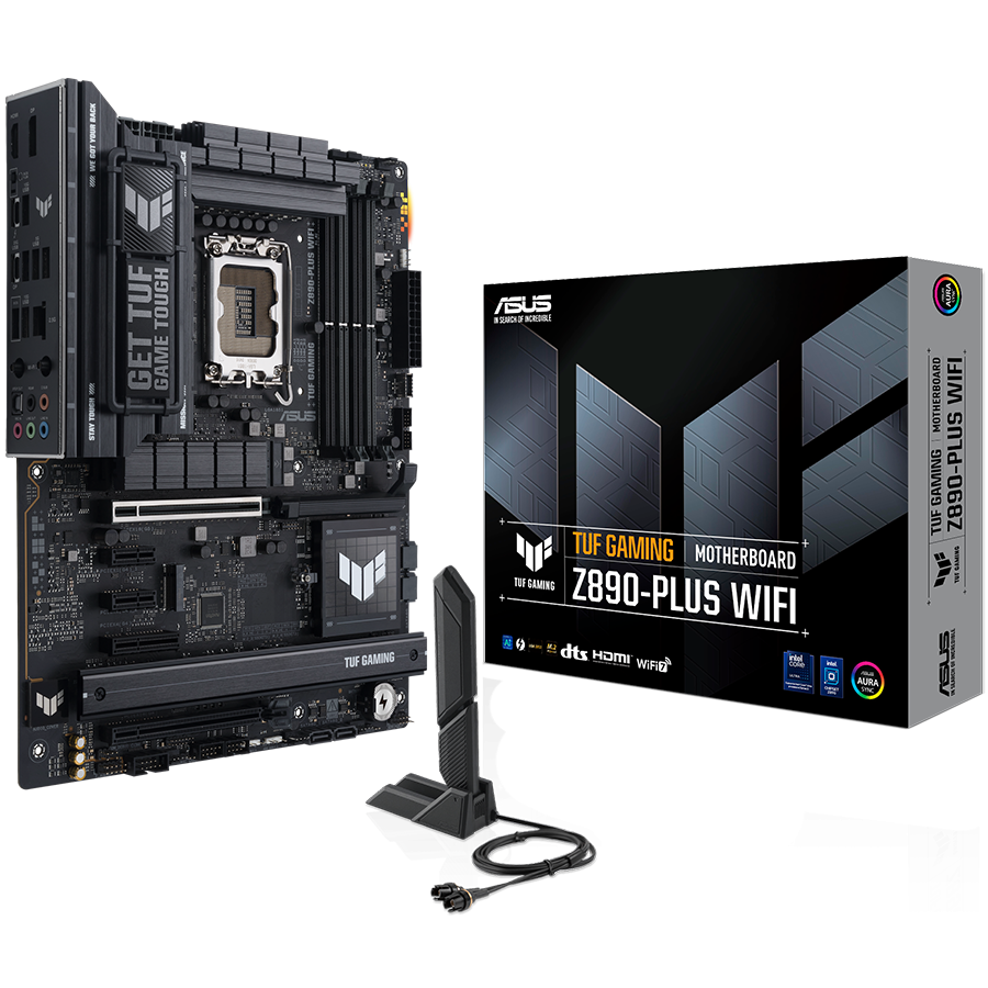 ASUS TUF GAMING Z890-PLUS WIFI LGA1851 ATX osnovna plošča - Intel Z890, 4xDDR5, 4xM.2, 4xSATA, 2.5Gb LAN, WiFi 7, BT, 1xDP, 1xHDMI, 1xTB4 port (USB Type-C), 1xUSB 20Gbps port (USB Type-C), Aura Sync