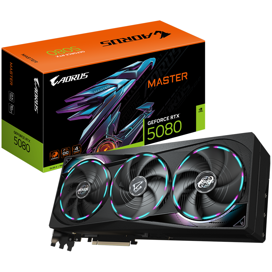 GIGABYTE GeForce RTX 5080 AORUS MASTER 16G GDDR7 grafična kartica, PCIe 5.0, 1xHDMI 2.1b, 3xDisplayPort 2.1b