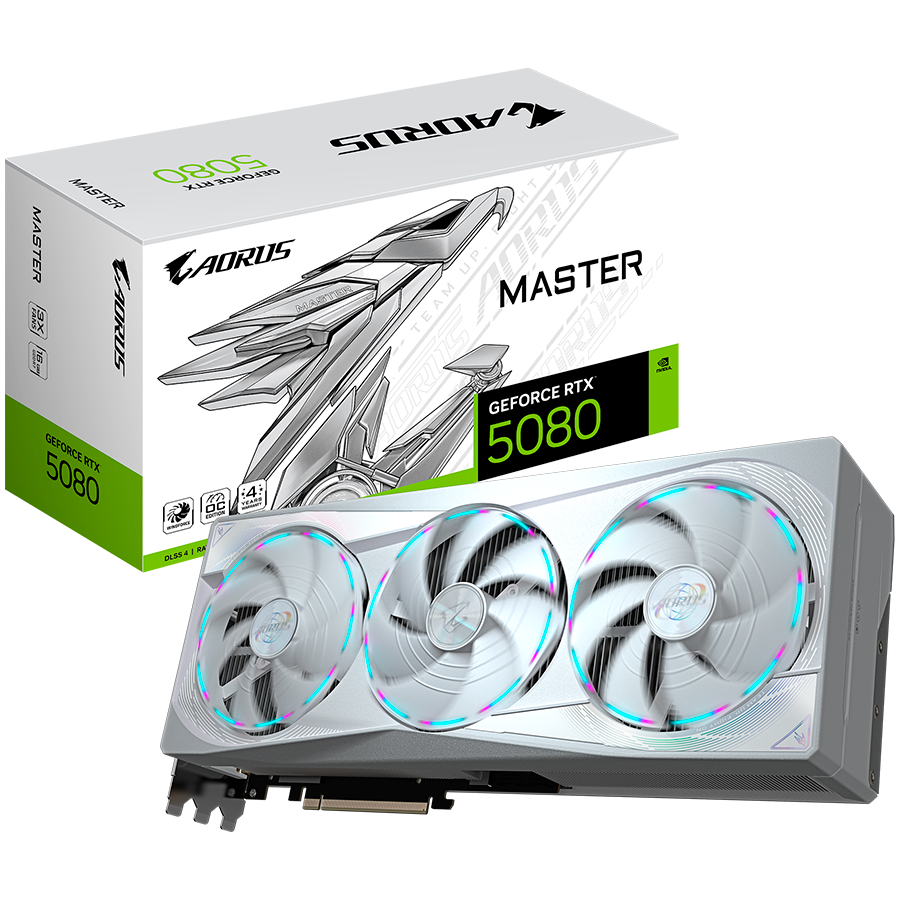GIGABYTE GeForce RTX 5080 AORUS MASTER ICE 16G GDDR7 grafična kartica, PCIe 5.0, 1xHDMI 2.1b, 3xDisplayPort 2.1b