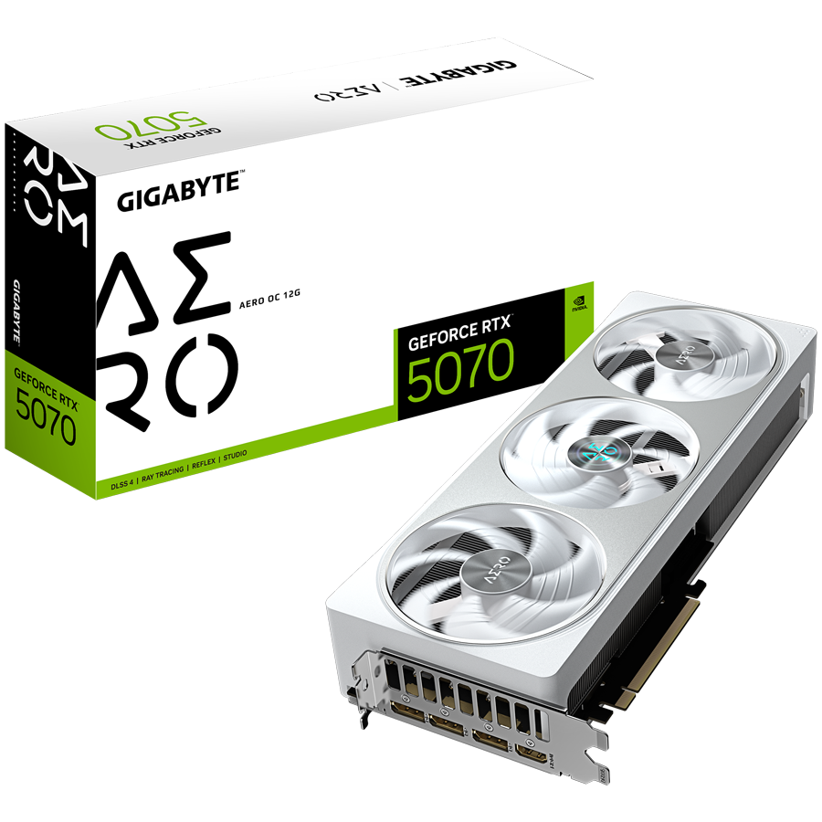 GIGABYTE GeForce RTX 5070 AERO OC 12G GDDR7 grafična kartica, PCIe 5.0, 1xHDMI 2.1b, 3xDisplayPort 2.1b