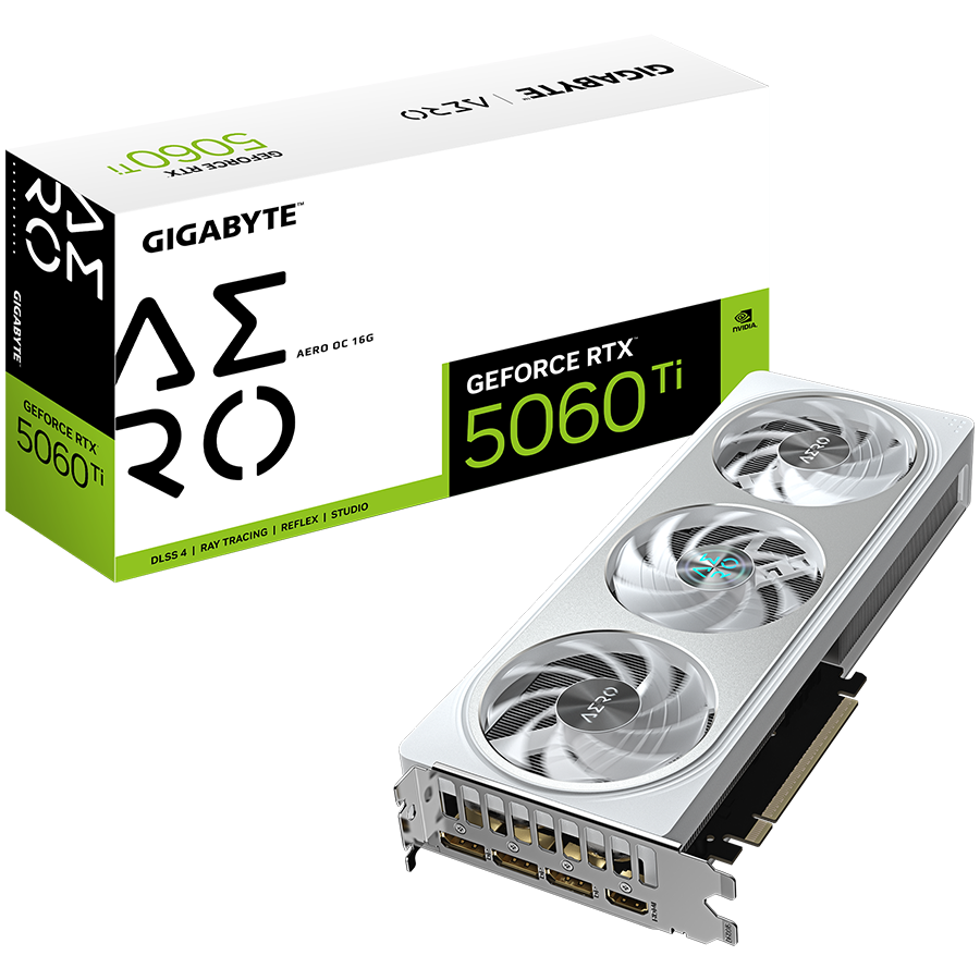 GIGABYTE GeForce RTX 5060 Ti AERO OC 16G GDDR7 grafična kartica, PCIe 5.0, 1xHDMI 2.1b, 3xDisplayPort 2.1b
