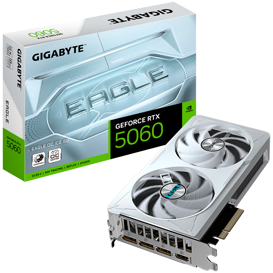 GIGABYTE GeForce RTX 5060 EAGLE OC ICE 8G GDDR7 grafična kartica, PCIe 5.0, 1xHDMI 2.1b, 3xDisplayPort 2.1b