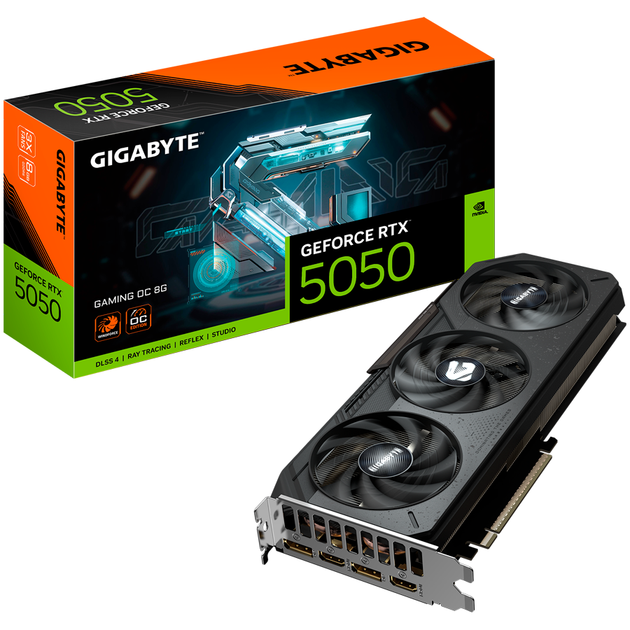 GIGABYTE GeForce RTX 5050 GAMING OC 8G GDDR6 grafična kartica, PCIe 5.0, 2xHDMI 2.1b, 2xDisplayPort 2.1b