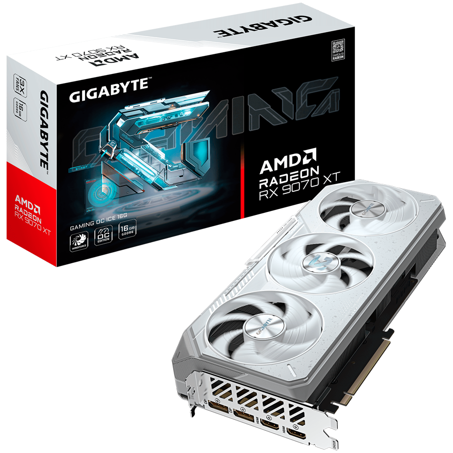 GIGABYTE Radeon RX 9070 XT GAMING OC ICE 16G GDDR6 grafična kartica, PCIe 5.0, 2xHDMI 2.1b, 2xDisplayPort 2.1a