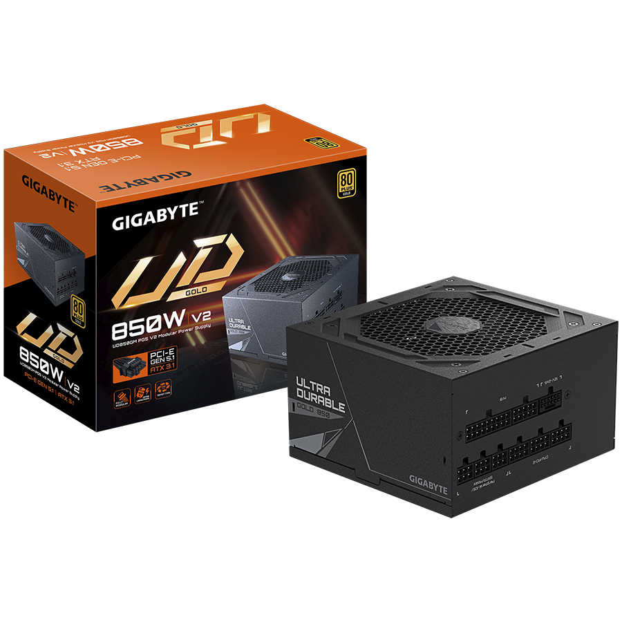 GIGABYTE UD850GM PG5 V2 850W modularni napajalnik, 80 PLUS Gold, podpora za PCIe Gen 5.1 in ATX 3.1 standard