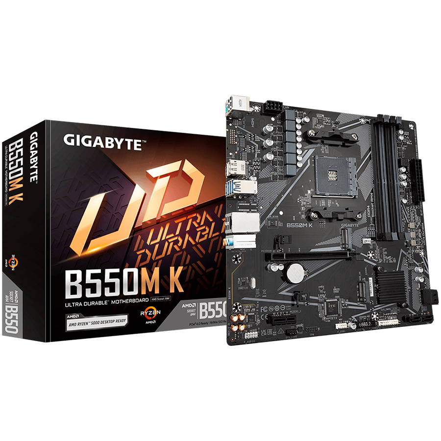 GIGABYTE B550M K AM4 mATX osnovna plošča - AMD B550, 4xDDR4, 2xM.2, 4xSATA, 1Gb LAN, 1xDP, 1xHDMI