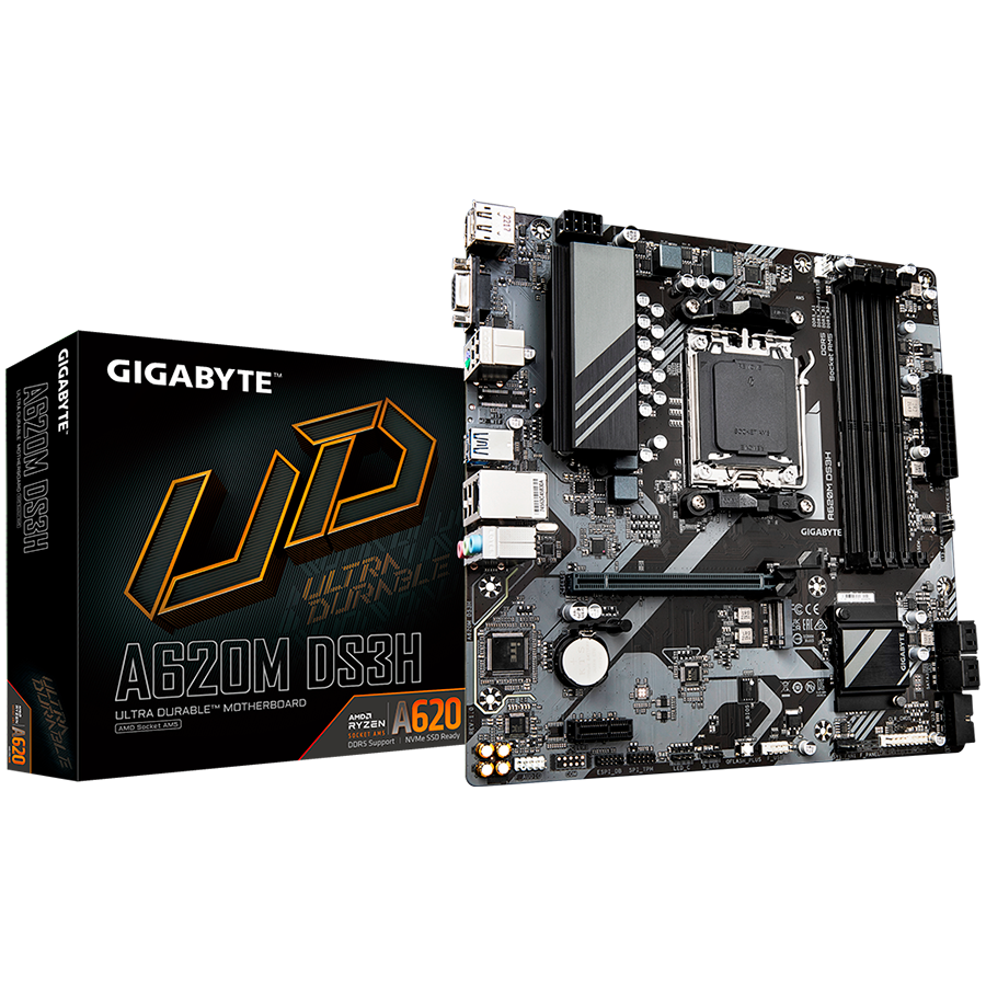 GIGABYTE A620M DS3H AM5 mATX osnovna plošča - AMD A620, 4xDDR5, 1xM.2, 4xSATA, 1Gb LAN, 1xD-SUB(VGA), 1xDP, 1xHDMI