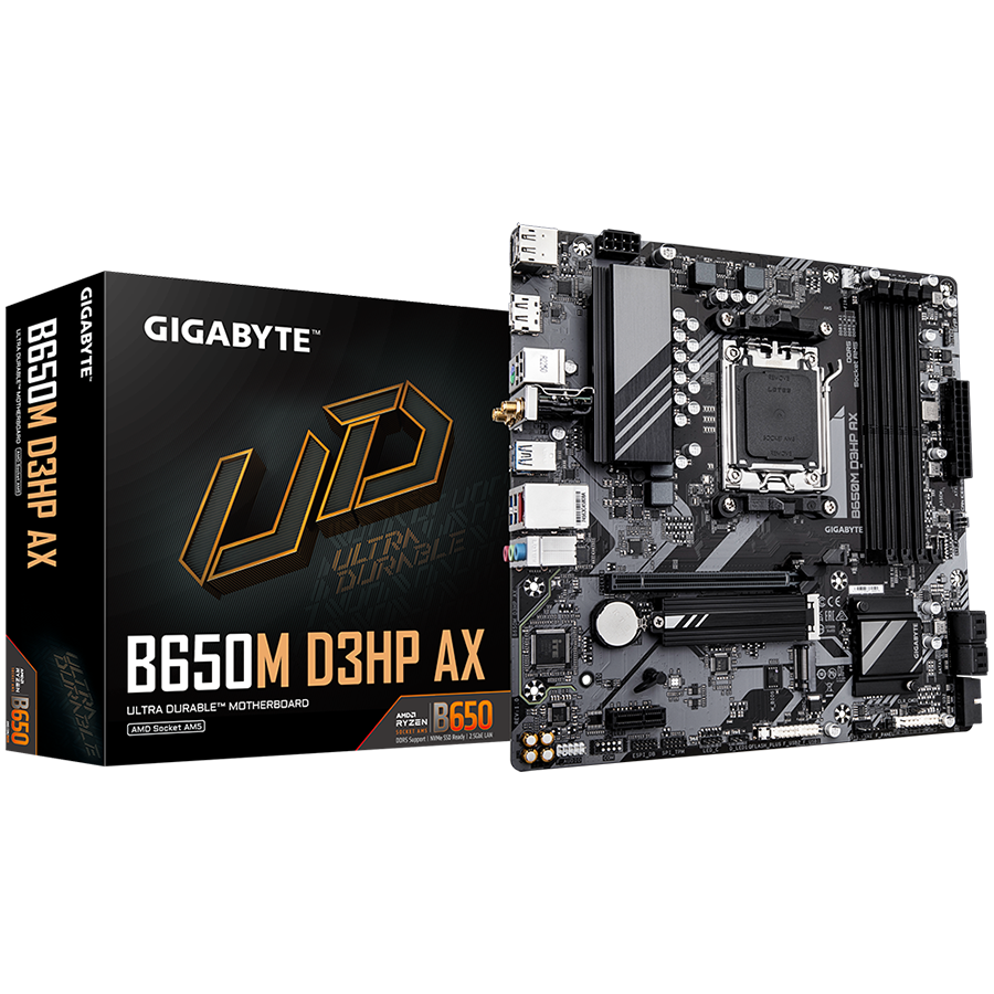 GIGABYTE B650M D3HP AX AM5 mATX osnovna plošča - AMD B650, 4xDDR5, 2xM.2, 4xSATA, 2.5Gb LAN, WiFi 6E, BT, 2xDP, 1xHDMI