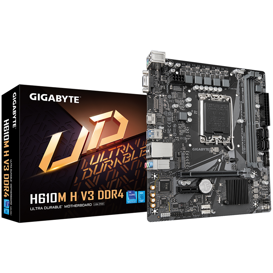 GIGABYTE H610M H V3 DDR4 LGA1700 mATX osnovna plošča - Intel H610, 2xDDR4, 1xM.2, 4xSATA, 1Gb LAN, 1xD-SUB(VGA), 1xHDMI