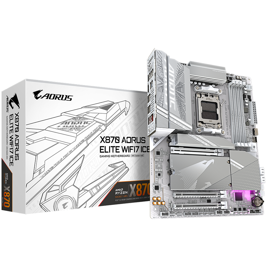 GIGABYTE X870 AORUS ELITE WIFI7 ICE AM5 ATX osnovna plošča - AMD X870, 4xDDR5, 4xM.2, 4xSATA, 2.5Gb LAN, WiFi 7, BT, 1xHDMI, 2xUSB4 Type-C