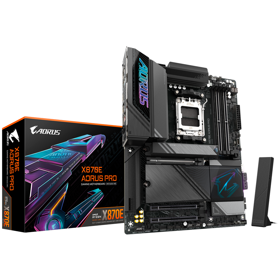 GIGABYTE X870E AORUS PRO AM5 ATX osnovna plošča - AMD X870E, 4xDDR5, 4xM.2, 4xSATA, 2.5Gb LAN, WiFi 7, BT, 1xHDMI, 2xUSB4 Type-C