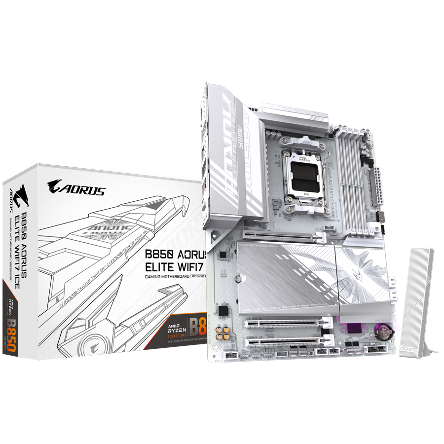 GIGABYTE B850 AORUS ELITE WIFI7 ICE AM5 ATX osnovna plošča - AMD B850, 4xDDR5, 3xM.2, 4xSATA, 2.5Gb LAN, WiFi 7, BT, 1xDP, 1xHDMI (spredaj)