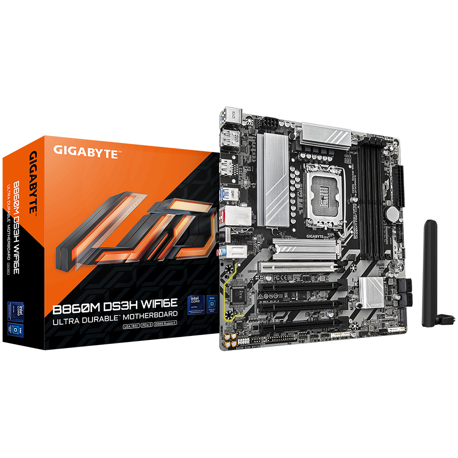 GIGABYTE B860M DS3H WIFI6E LGA1851 mATX osnovna plošča - Intel B860, 4xDDR5, 2xM.2, 4xSATA, 2.5Gb LAN, WiFi 6E, BT, 2xDP, 1xHDMI