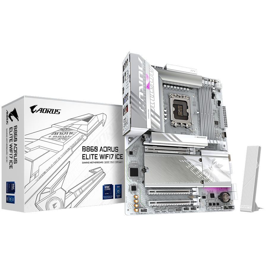 GIGABYTE B860 AORUS ELITE WIFI7 ICE LGA1851 ATX osnovna plošča - Intel B860, 4xDDR5, 3xM.2, 4xSATA, 2.5Gb LAN, WiFi 7, BT, 1x USB4 Type-C, 1xDP, 2xHDMI (1x spredaj)