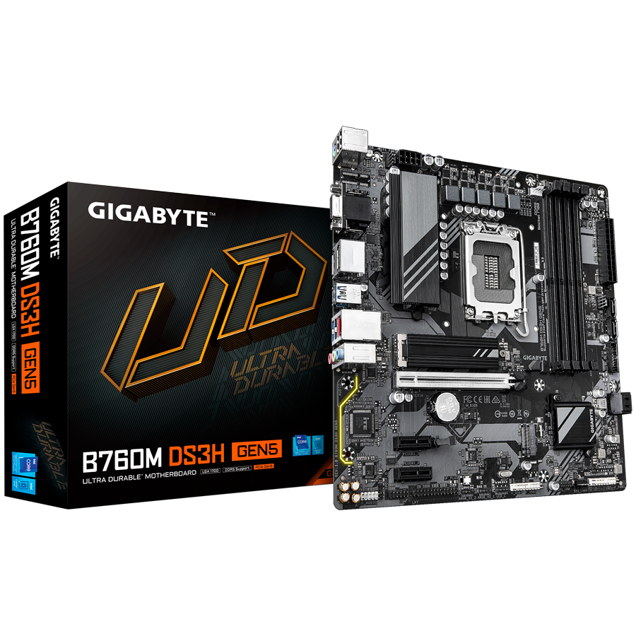 GIGABYTE B760M DS3H GEN5 LGA1700 ATX osnovna plošče - Intel B760, 4xDDR5, 2xM.2, 4xSATA, 2.5Gb, 1xD-SUB(VGA), 2xDP, 1xHDMI