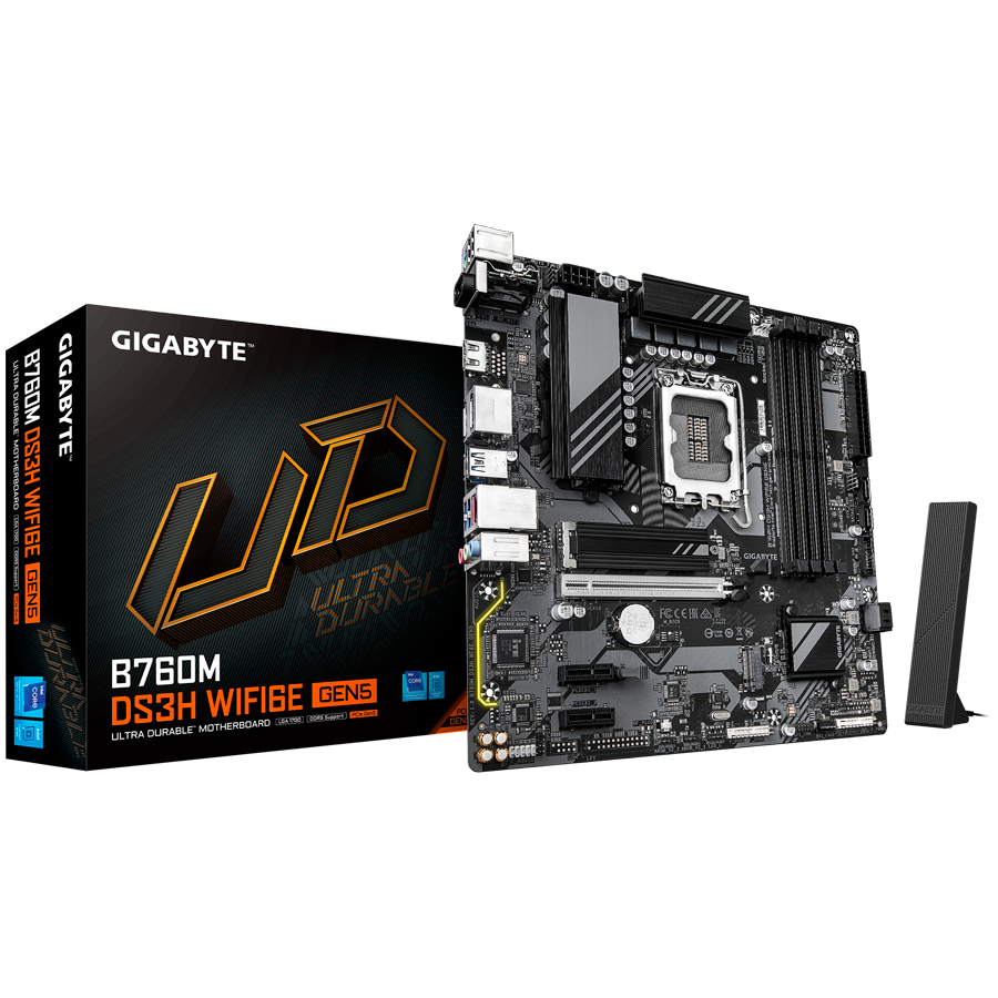 GIGABYTE B760M DS3H WIFI6E GEN5 LGA1700 mATX osnovna plošča - Intel B760, 4xDDR5, 2xM.2, 4xSATA, 2.5Gb LAN, WiFi 6E, BT, 1xHDMI, 2xDP