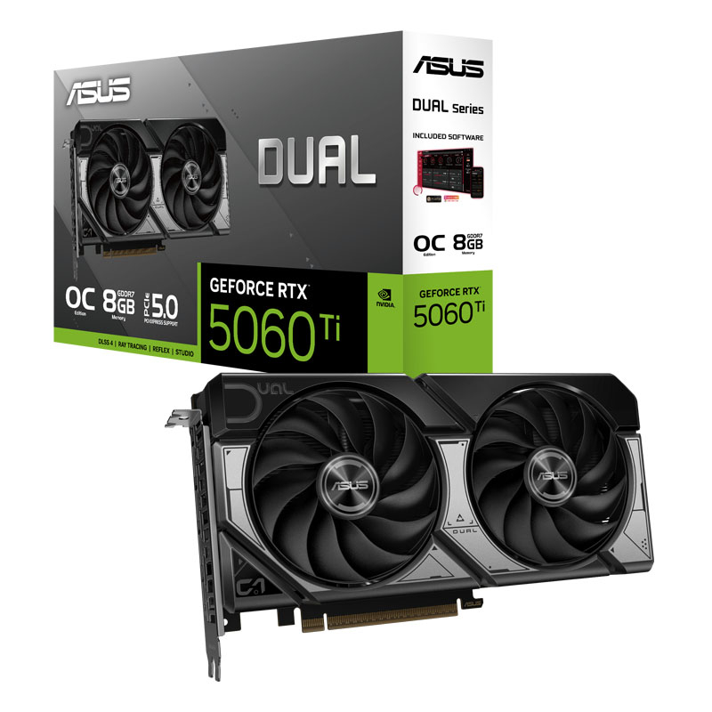 ASUS Dual GeForce RTX 5060 Ti OC Edition 8GB GDDR7 (DUAL-RTX5060TI-O8G) grafična kartica, PCIe 5.0, 1xHDMI 2.1b, 3xDisplayPort 2.1b