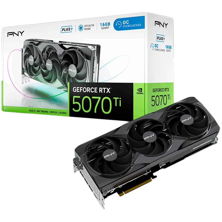 PNY GeForce RTX 5070 Ti 16GB Overclocked Triple Fan Plus DLSS 4 grafična kartica, PCIe 5.0, 1xHDMI 2.1b, 3xDisplayPort 2.1b