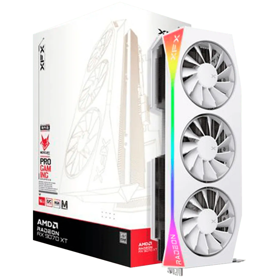 XFX Mercury AMD Radeon RX 9070 XT OC White Magnetic Air Edition RGB 16GB GDDR6 grafična kartica, PCIe 5.0, 1xHDMI 2.1, 3xDisplayPort 2.1