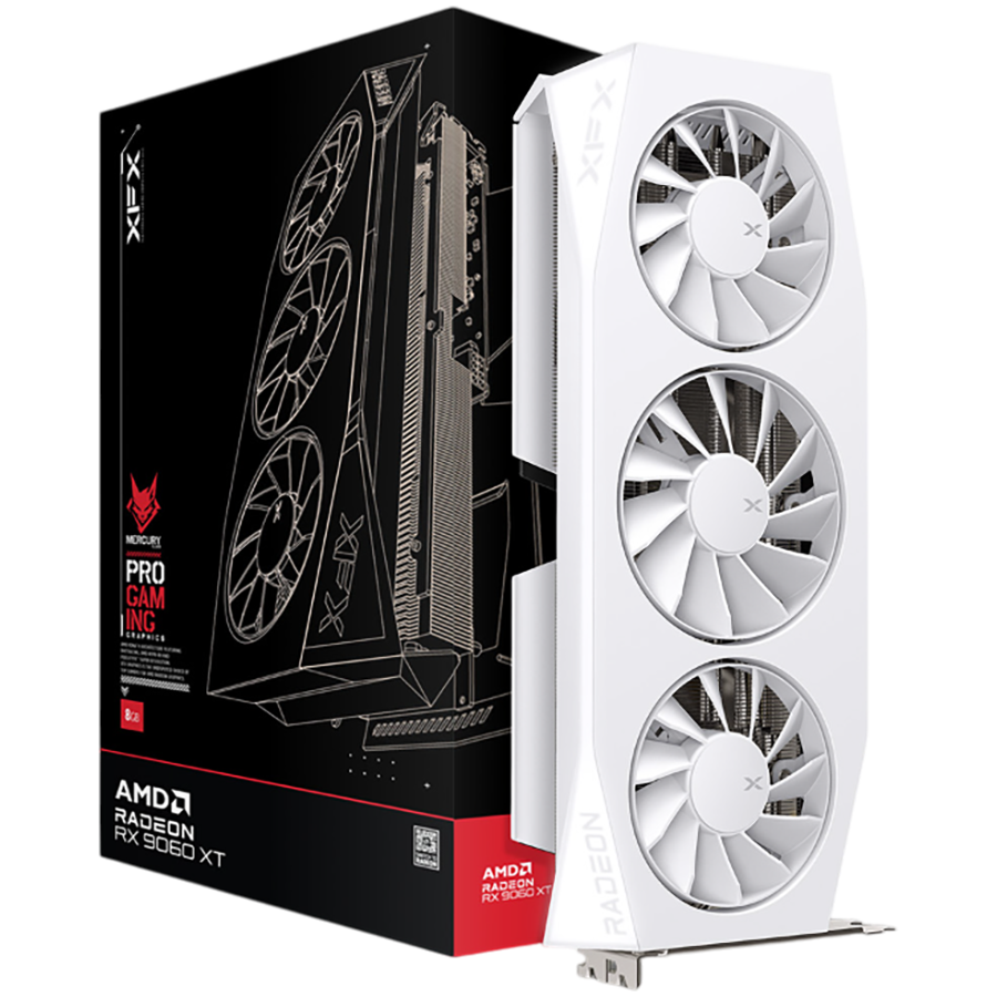XFX Mercury AMD Radeon RX 9060 XT OC White Gaming Edition 16GB GDDR6 grafična kartica, PCIe 5.0, 1xHDMI 2.1, 2xDisplayPort 2.1