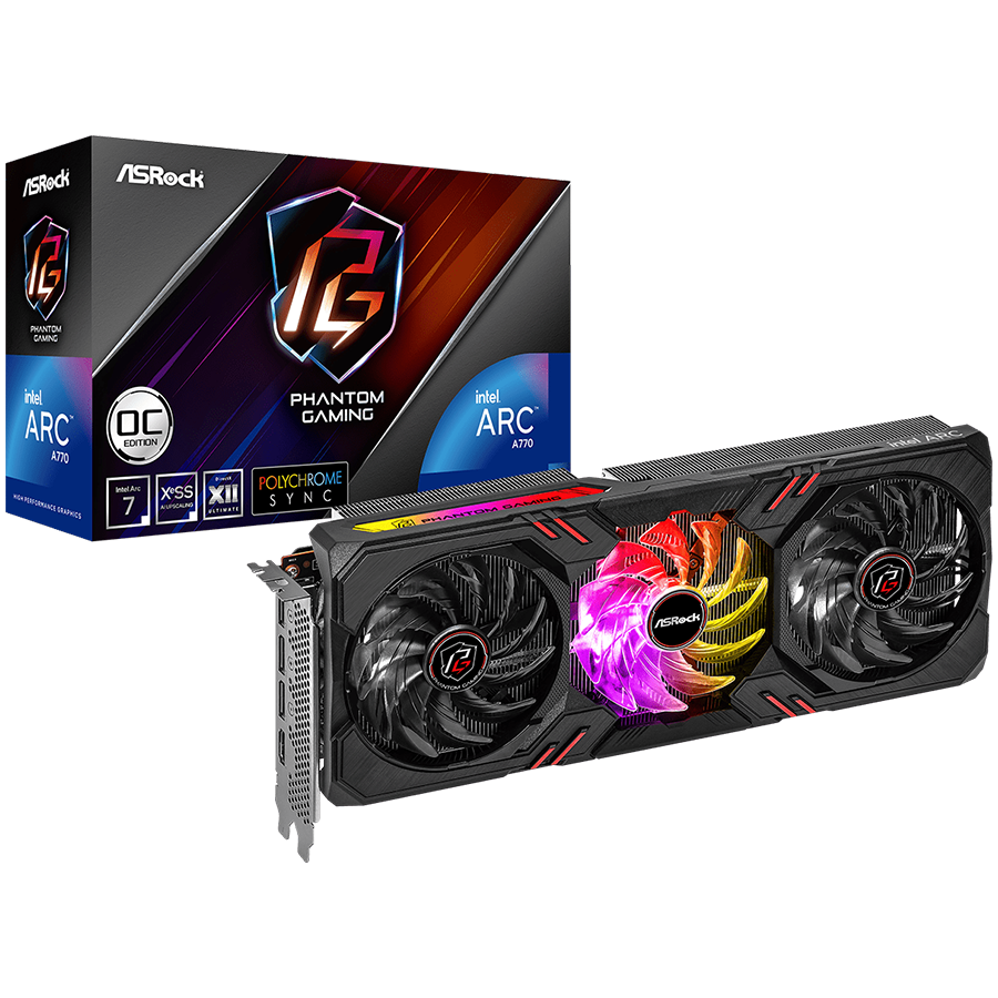 ASROCK Intel Arc A770 Phantom Gaming D 8GB OC GDDR6 grafična kartica, PCIe 4.0, 1x HDMI 2.1, 3x DisplayPort 2.0