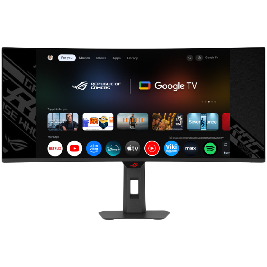 ASUS ROG Strix OLED XG34WCDMTG ukrivljen gaming monitor - 86.4cm (34"), UWQHD (3440 x 1440), QD-OLED, 1800R, 240Hz, 0.03ms (GTG), FreeSync, G-Sync kompatibilen, Android Google TV, WiFi 6, NVIDIA GeForce NOW