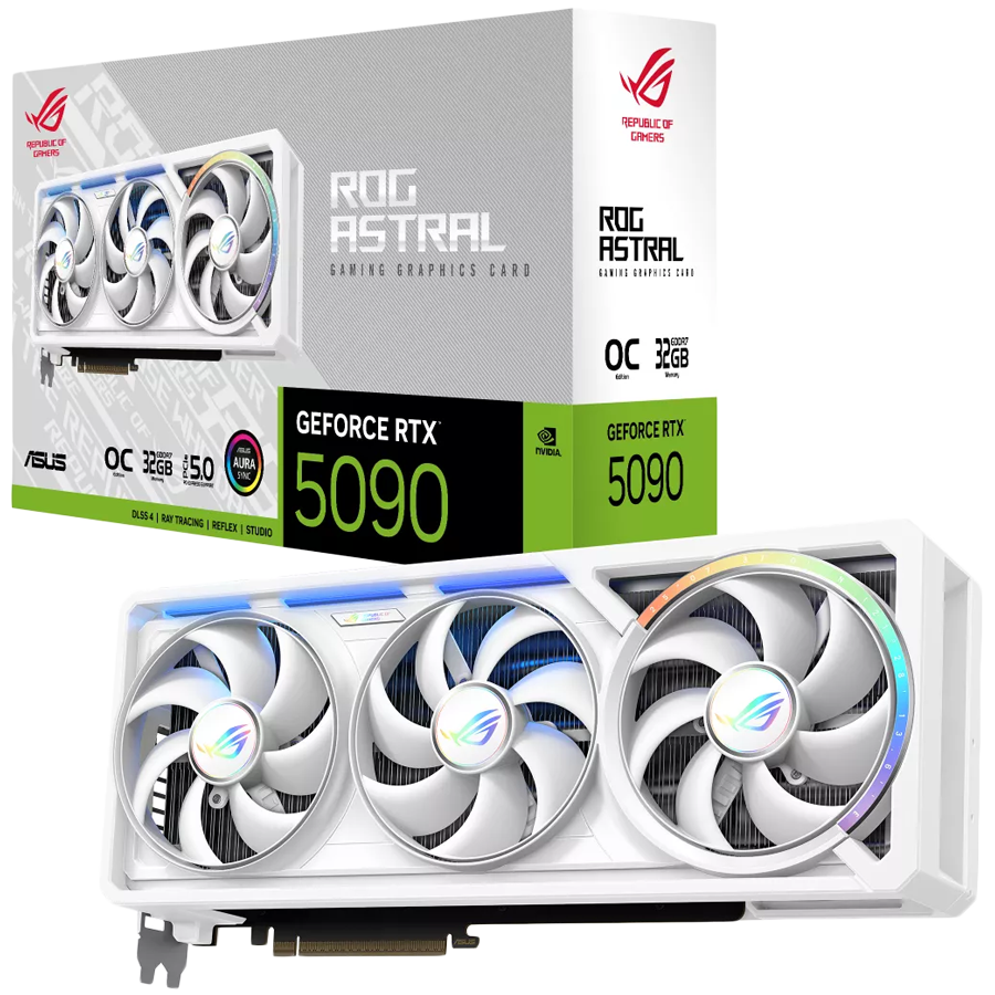 ASUS ROG Astral GeForce RTX 5090 White OC Edition 32GB GDDR7 (ROG-ASTRAL-RTX5090-O32G-WHITE) grafična kartica, PCIe 5.0, 2xHDMI 2.1b, 3xDisplayPort 2.1b