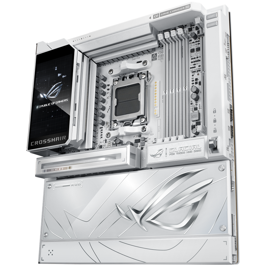 ASUS ROG CROSSHAIR X870E GLACIAL AM5 E-ATX osnovna plošča - AMD X870E, 4xDDR5, 7xM.2, 4xSATA, 2x10Gb LAN, WiFi 7, BT, 2xUSB4 40Gbps porta (USB Type-C), Aura Sync