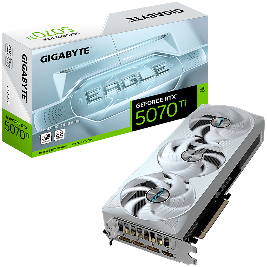 GIGABYTE GeForce RTX 5070 Ti EAGLE OC ICE SFF 16G GDDR7 grafična kartica, PCIe 5.0, 1xHDMI 2.1b, 3xDisplayPort 2.1b