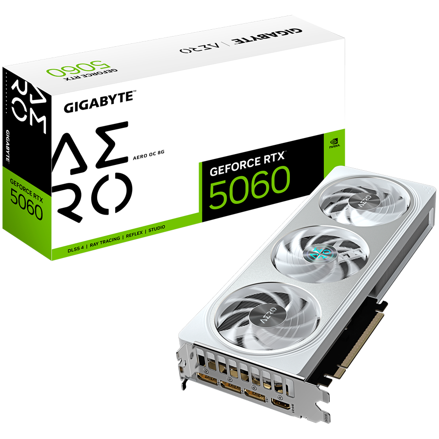 GIGABYTE GeForce RTX 5060 AERO OC 8G GDDR7 grafična kartica, PCIe 5.0, 1xHDMI 2.1b, 3xDisplayPort 2.1b