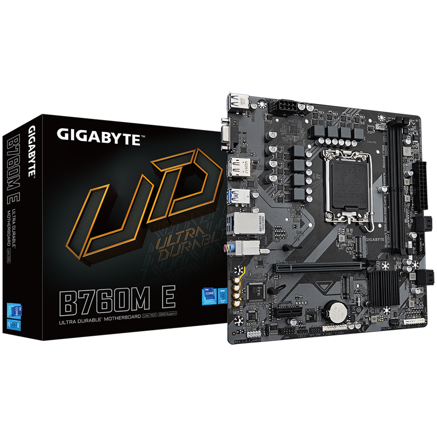 GIGABYTE B760M E LGA1700 mATX osnovna plošča - Intel B760, 2xDDR5, 2xM.2, 4xSATA, 1Gb LAN, 1xD-SUB(VGA), 1xDP, 1xHDMI