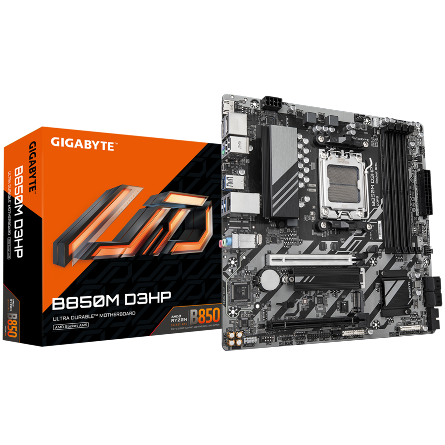 GIGABYTE B850M D3HP AM5 mATX osnovna plošča - AMD B850, 4xDDR5, 2xM.2, 4xSATA, 1Gb LAN, 2xDP, 1xHDMI