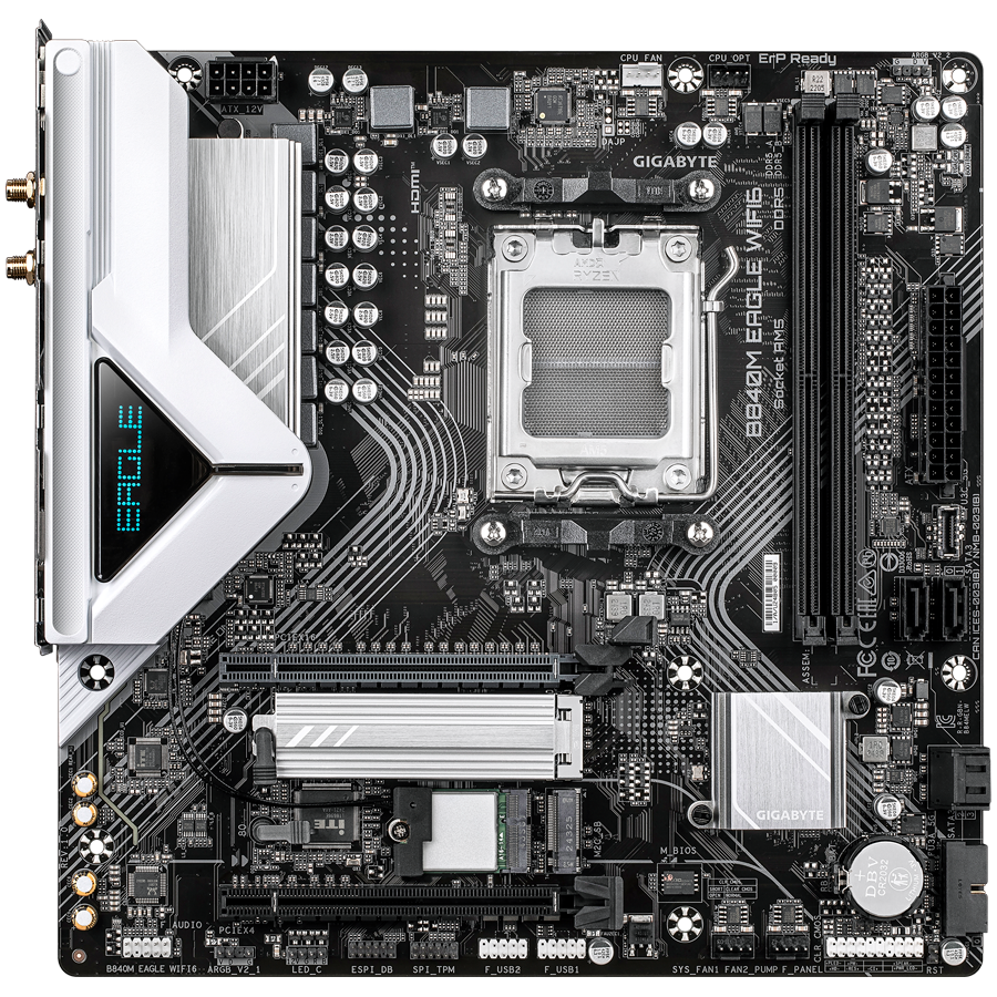 GIGABYTE B840M EAGLE WIFI6 AM5 mATX osnovna plošča - AMD B840, 2xDDR5, 2xM.2, 4xSATA, 2.5Gb LAN, WiFi 6, BT, 1xHDMI, 1xDP
