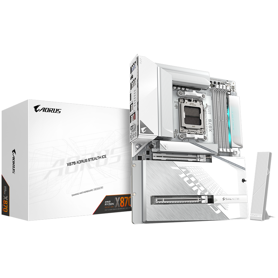 GIGABYTE X870 AORUS STEALTH ICE AM5 ATX osnovna plošča - AMD X870, 4xDDR5, 4xM.2, 2xSATA, 5Gb LAN, WiFi 7, BT, 1xHDMI, 2xUSB4 Type-C