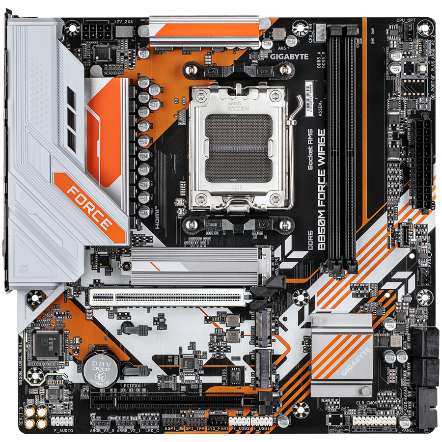 GIGABYTE B850M FORCE WIFI6E AM5 mATX osnovna plošča - AMD B850, 2xDDR5, 3xM.2, 4xSATA, 2.5Gb LAN, WiFi 6E, BT, 1xDP, 1xHDMI