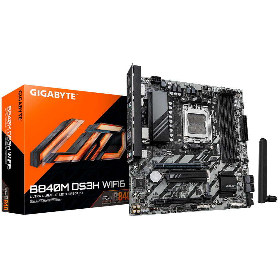 GIGABYTE B840M DS3H WIFI6 AM5 mATX osnovna plošča - AMD B840, 4xDDR5, 2xM.2, 4xSATA, 2.5Gb LAN, WiFi 6, BT, 1xHDMI, 2xDP