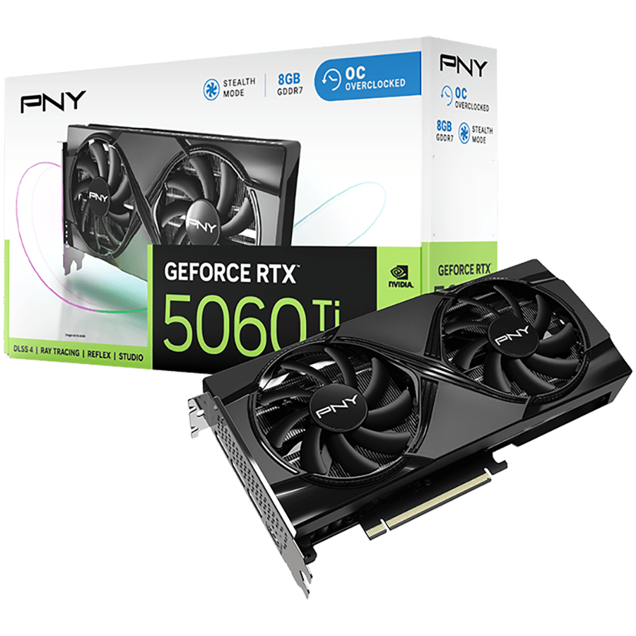 PNY GeForce RTX 5060 Ti 8GB Overclocked Dual Fan DLSS4 grafična kartica, PCIe 5.0, 1xHDMI 2.1b, 3xDisplayPort 2.1b