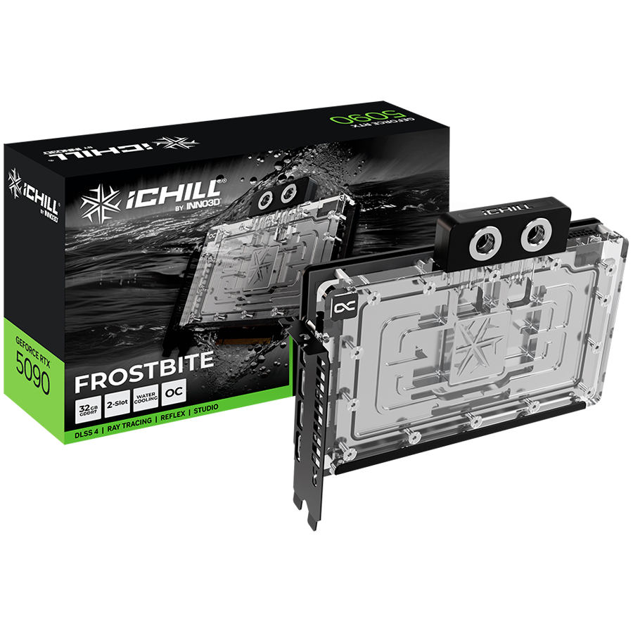 INNO3D GeForce RTX 5090 iChill FROSTBITE OC 32GB GDDR7, grafična kartica, PCIe 5.0, 1xHDMI 2.1b, 3xDisplayPort 2.1b, vodno hlajenje