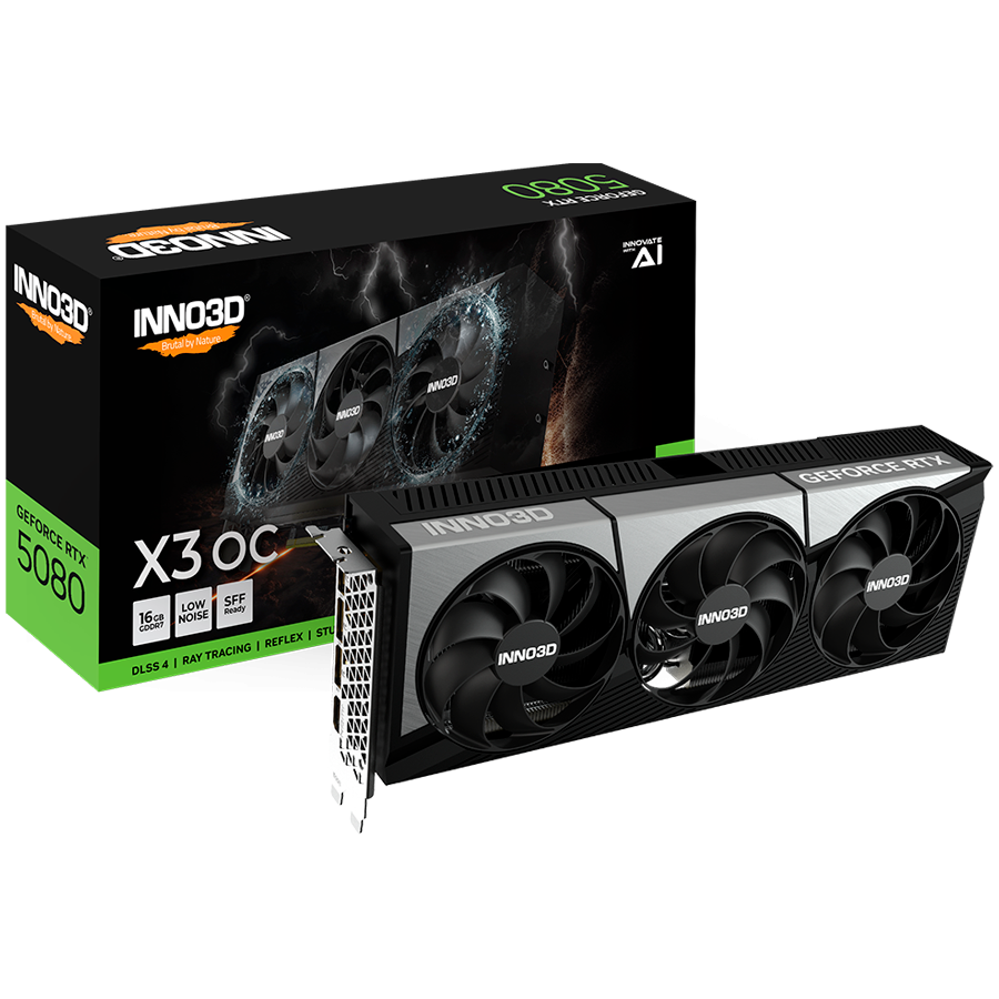 INNO3D GeForce RTX 5080 X3 OC 16GB GDDR7 grafična kartica, PCIe 5.0, 1xHDMI 2.1b, 3xDisplayPort 2.1b