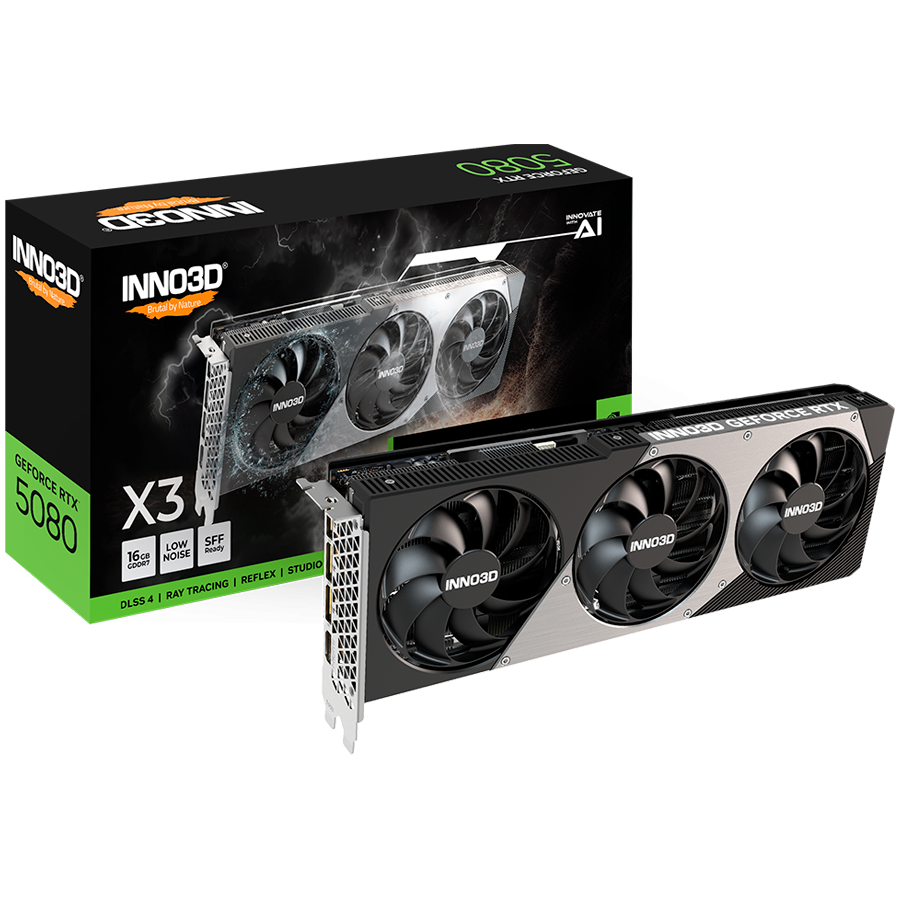 INNO3D GeForce RTX 5080 X3 16GB GDDR7 grafična kartica, PCIe 5.0, 1xHDMI 2.1b, 3xDisplayPort 2.1b