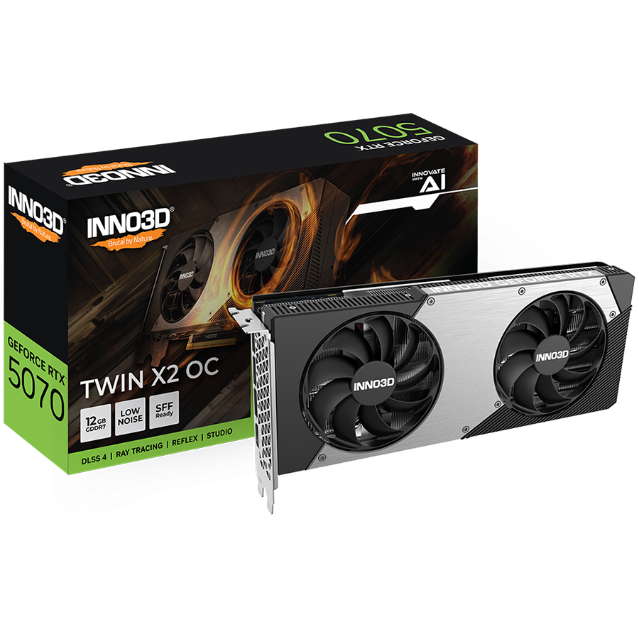 INNO3D GeForce RTX 5070 Twin X2 OC 12GB GDDR7 grafična kartica, PCIe 5.0, 1xHDMI 2.1b, 3xDisplayPort 2.1b