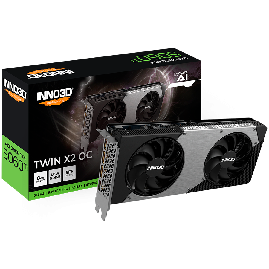 INNO3D GeForce RTX 5060 Ti Twin X2 OC 8GB GDDR7 grafična kartica, PCIe 5.0, 1xHDMI 2.1b, 3xDisplayPort 2.1b