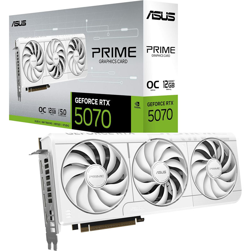 ASUS Prime GeForce RTX 5070 White OC Edition 12GB GDDR7 (PRIME-RTX5070-O12G-WHITE) grafična kartica, PCIe 5.0, 1xHDMI 2.1b, 3xDisplayPort 2.1b